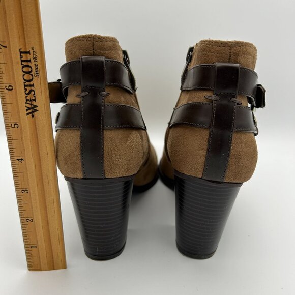 Liz Claiborne Flex Form Womens 11M  Brown Faux Suede Ankle Boots Western Buckle - Picture 2 of 11